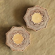 Chhapo- Lotus Art- Wooden Print Block T Light Candle Holder