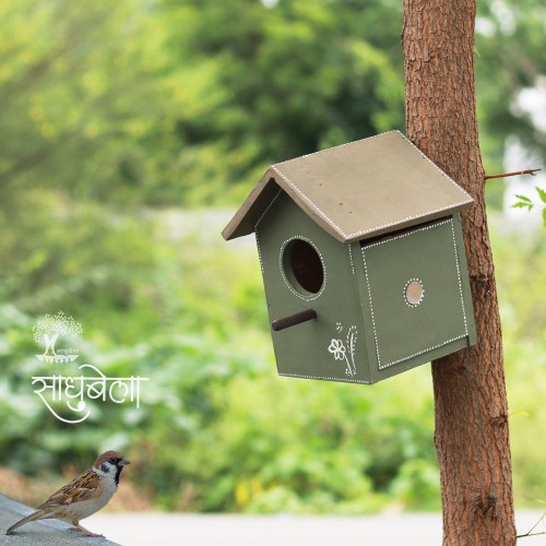 Pakshi Gruh- Mud Art Wooden Bird House-Parna Pushpa Art