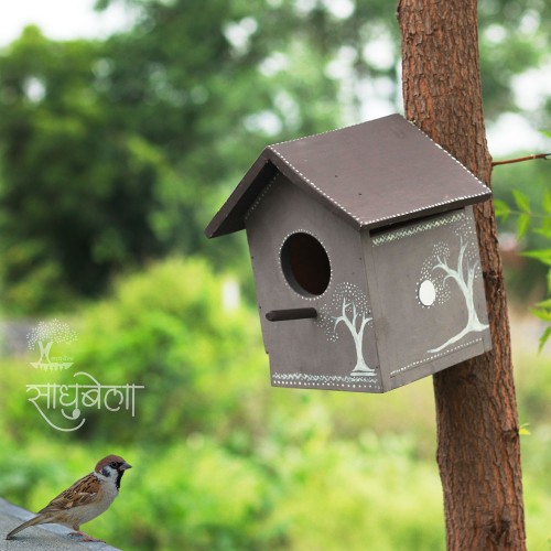 Pakshi Gruh- Mud Art Wooden Bird House-Vruksha Art