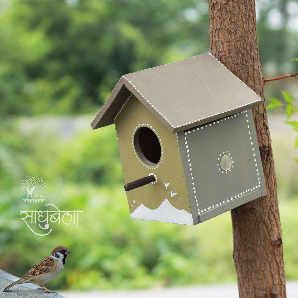 Pakshi Gruh Mud Art Wooden Bird House Pahadi Art
