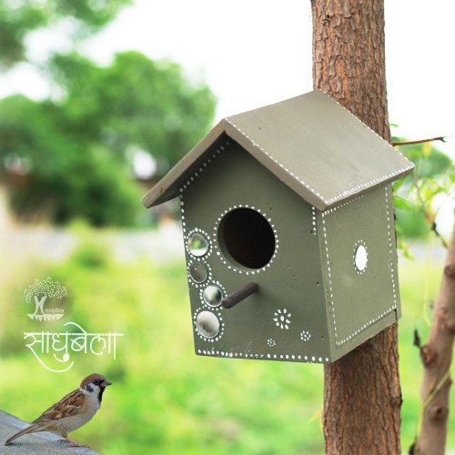 Pakshi Gruh- Mud Art Wooden Bird House-Darpan Lata Art