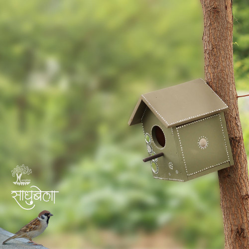 Pakshi Gruh- Mud Art Wooden Bird House-Darpan Lata Art