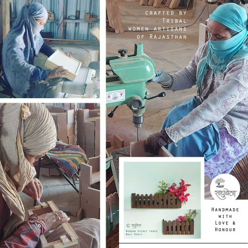 Baad Wall Shelf - Picket Fence Style Wooden Wall Shelf - Brown Polished