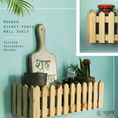 Baad Wall Shelf - Picket Fence Style Wooden Wall Shelf - Natural