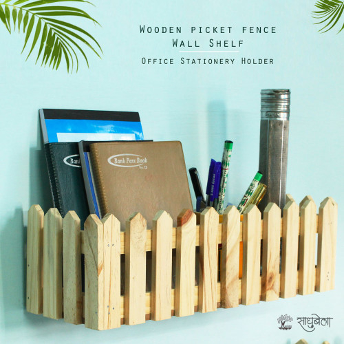 Baad Wall Shelf - Picket Fence Style Wooden Wall Shelf - Natural