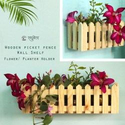 Baad Wall Shelf - Picket Fence Style Wooden Wall Shelf - Natural Baad Wall Shelf - Picket Fence Style Wooden Wall Shelf - Natural