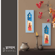 Dwarpal- Gatekeeper- Mudran Shaili Wall Decor Panel- Blue- Set of 2