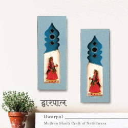 Dwarpal- Gatekeeper- Mudran Shaili Wall Decor Panel- Blue- Set of 2 Dwarpal- Gatekeeper- Mudran Shaili Wall Decor Panel- Blue- Set of 2