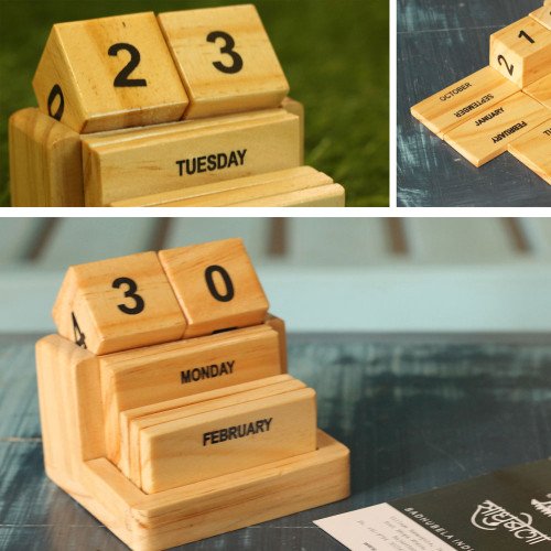 Desk Calendar - Natural Wooden Endless Calendar -Flip 'n' Lift Dices and Slices Desk Calendar - Natural Wooden Endless Calendar -Flip 'n' Lift Dices and Slices