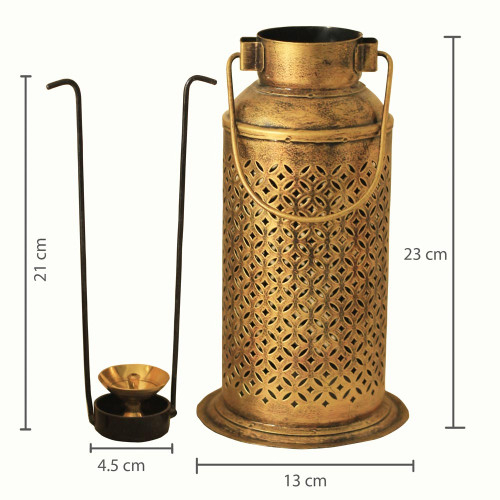 Milk Can Lantern- Medium- Perforated Antique Golden Finished Candle Holder
