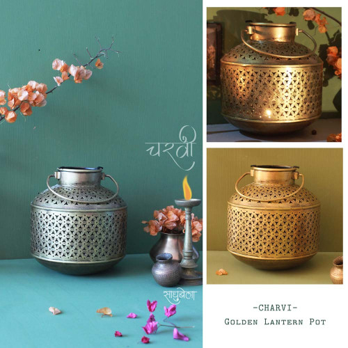 Golden Charvi Pot- Diya Candle Lantern