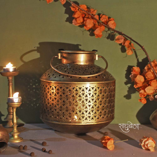 Golden Charvi Pot- Diya Candle Lantern