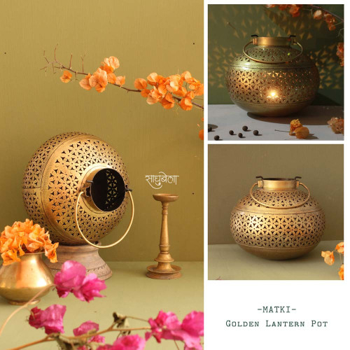 Golden Matki Pot- Diya Candle Lantern