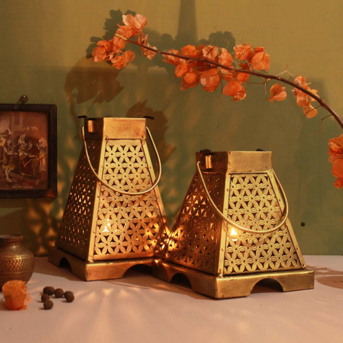 Lanterns of Maya Temple -Tea Light Candle Holder-Set of Small and Medium