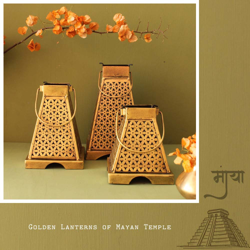 Lanterns of Maya Temple -Tea Light Candle Holder-Set of Small, Medium and Large