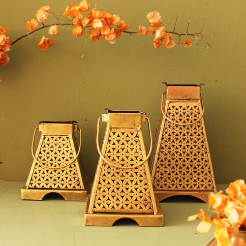 Lanterns of Maya Temple -Tea Light Candle Holder-Set of Small, Medium and Large