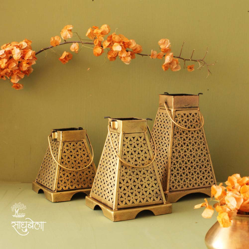 Lanterns of Maya Temple -Tea Light Candle Holder-Set of Small, Medium and Large