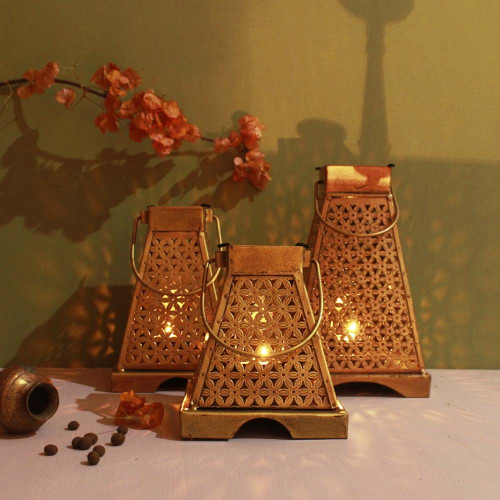 Lanterns of Maya Temple -Tea Light Candle Holder-Set of Small, Medium and Large
