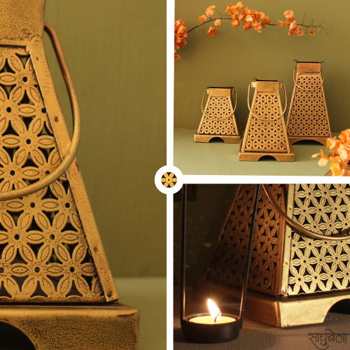 Lanterns of Maya Temple -Tea Light Candle Holder-Set of Small, Medium and Large