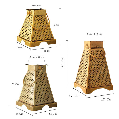 Lanterns of Maya Temple -Tea Light Candle Holder-Set of Small, Medium and Large