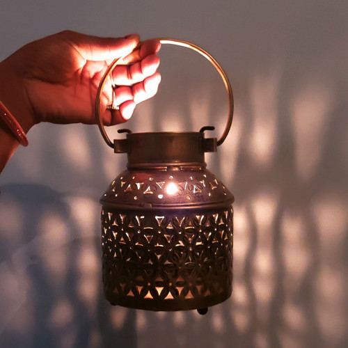 Milk Burni Lantern- Antique Golden T Light Candle Holder- Small