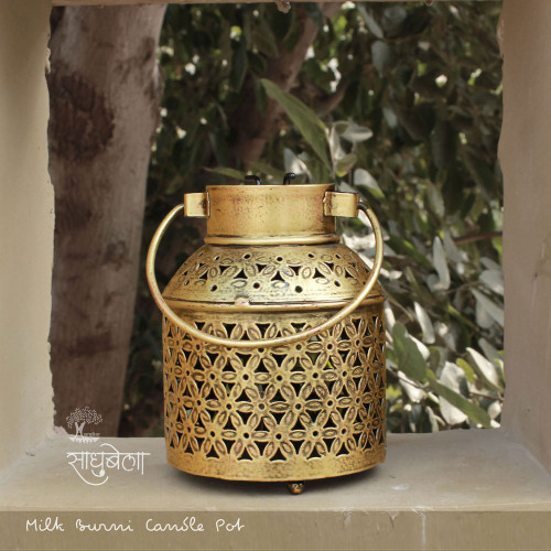 Milk Burni Lantern- Antique Golden T Light Candle Holder- Small