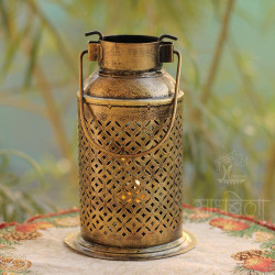 Milk Can Lantern- Small- Perforated Antique Golden Finished Candle Holder