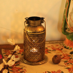 Milk Can Lantern- Small- Perforated Antique Golden Finished Candle Holder