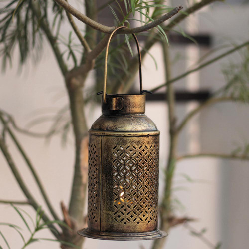 Milk Can Lantern- Small- Perforated Antique Golden Finished Candle Holder