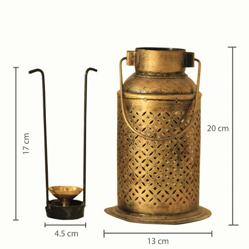 Milk Can Lantern- Small- Perforated Antique Golden Finished Candle Holder
