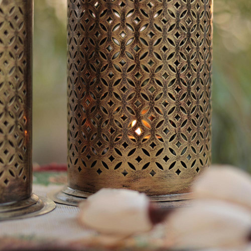 Milk Can Lantern- Small- Perforated Antique Golden Finished Candle Holder