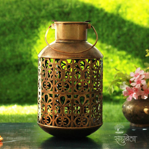 Barmeri Pot - Antique Golden Polished Diya Candle Lantern