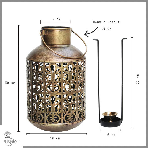 Barmeri Pot - Antique Golden Polished Diya Candle Lantern