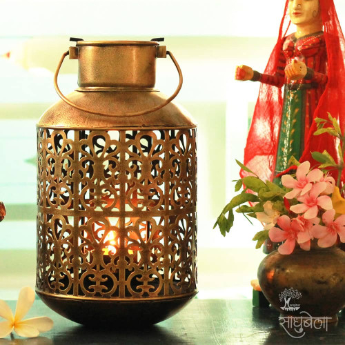 Barmeri Pot - Antique Golden Polished Diya Candle Lantern