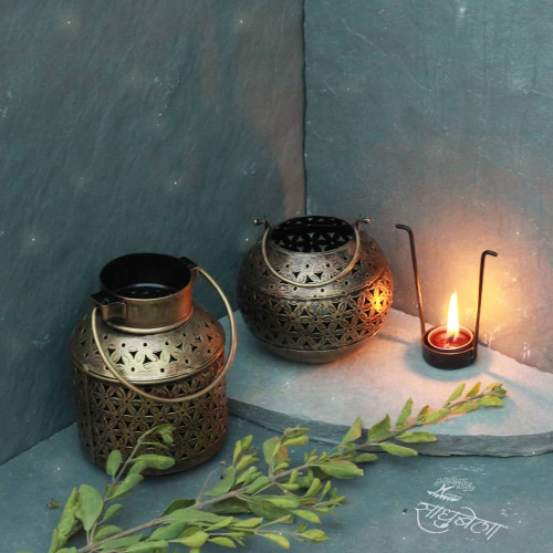 Set of Milk Burni and Handi Pot Lanterns - T Light Candle Holders