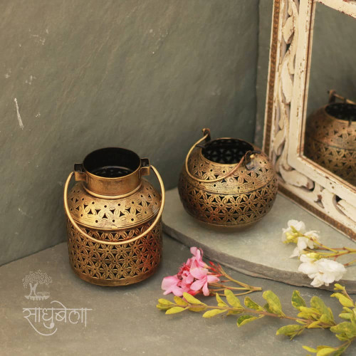 Set of Milk Burni and Handi Pot Lanterns - T Light Candle Holders