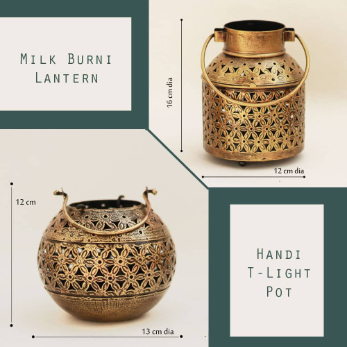 Set of Milk Burni and Handi Pot Lanterns - T Light Candle Holders