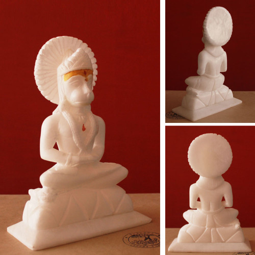 Aanjneya- Meditating Hanuman- White Stone Craft Idol