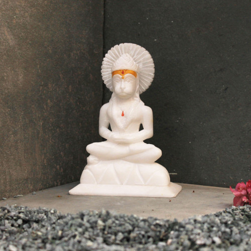 Aanjneya- Meditating Hanuman- White Stone Craft Idol