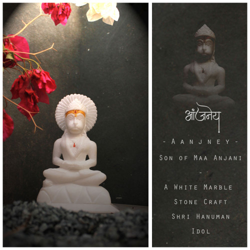 Aanjneya- Meditating Hanuman- White Stone Craft Idol