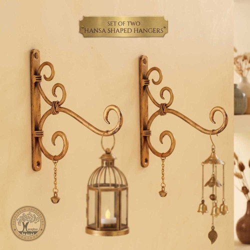 Kamal Hans Ankud – Set of 2 Wall Mount Hangers for Lantern & Planter | Antique Golden Finish