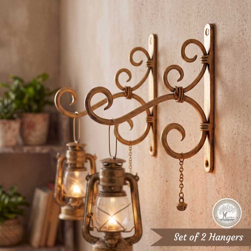 Kamal Hans Ankud – Set of 2 Wall Mount Hangers for Lantern & Planter | Antique Golden Finish
