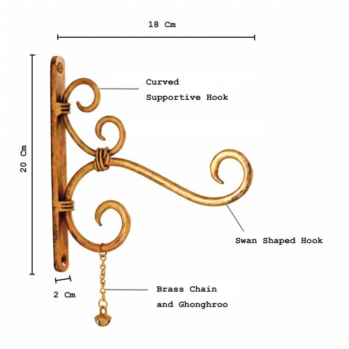 Kamal Hans Ankud – Handmade Wrought Iron Wall Mount Lantern & Planter Hanger with Brass Ghungroo | Antique Golden Finish