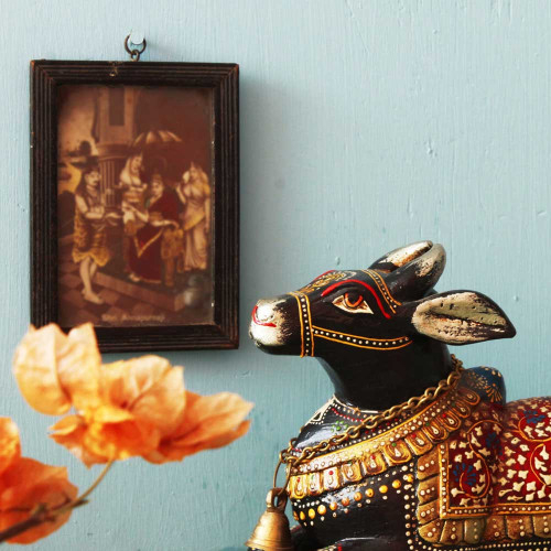 Nandi- Hand-Painted Wooden Craft Holy Bull