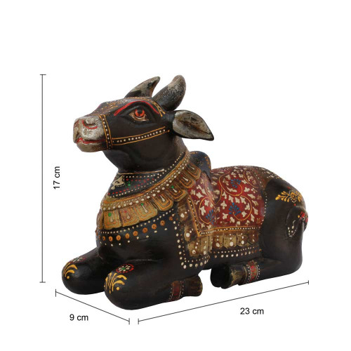 Nandi- Hand-Painted Wooden Craft Holy Bull