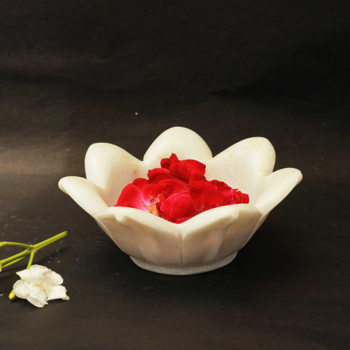 Blooming Flower– White Marble Urli Bowl