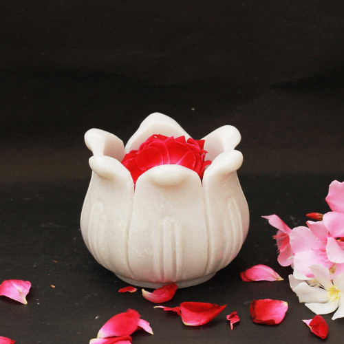 Lotus Candle- White Marble Lotus T Light Holder