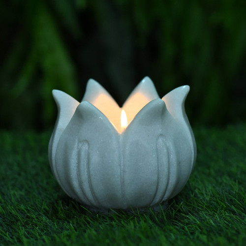 Lotus Candle- White Marble Lotus T Light Holder