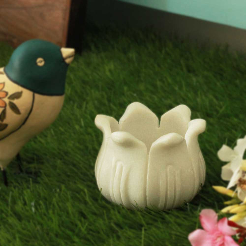 Lotus Candle- White Marble Lotus T Light Holder