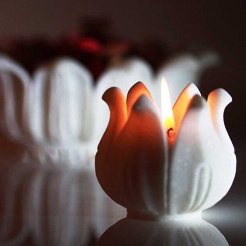 Lotus Candle- White Marble Lotus T Light Holder